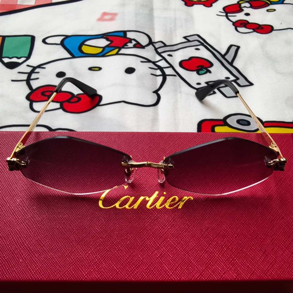 Cartier Rimless Sunglasses Gold Frame with Purple Gradient Lenses